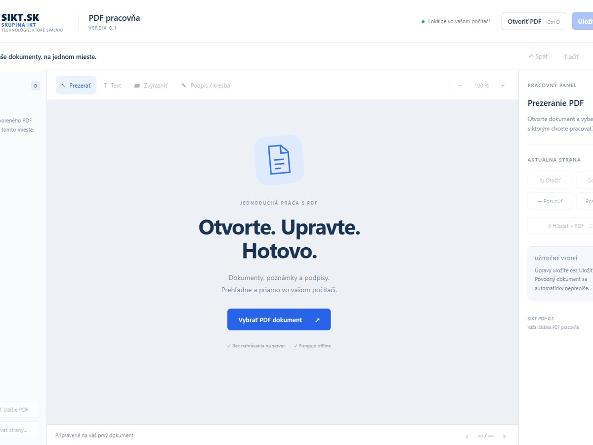 PDF Pracovňa — ukážka aplikácie